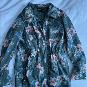 Jason Maxwell Floral Lightweight Windbreaker Rain Jacket - Green and Pink Size L